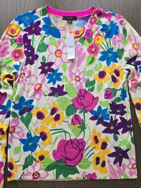 J.Crew Margot Sweater in Vibrant Garden Print NWT Sz Women's XS